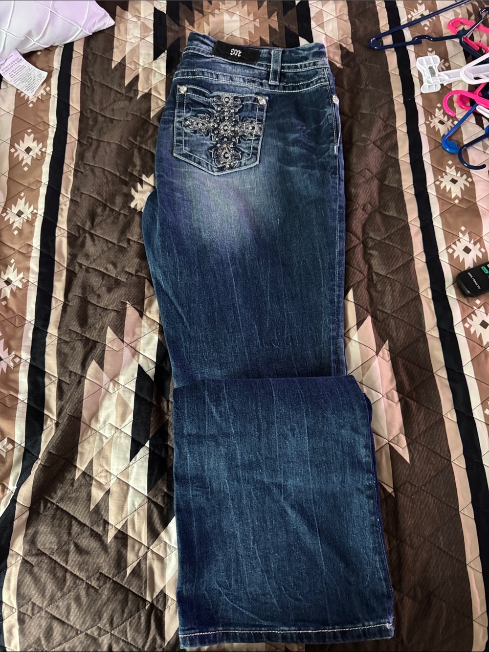 Miss Me Dark Blue Bootcut Jeans with Embellished Back Pocket